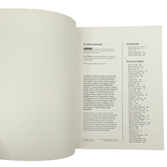 1983 Honda Prelude Electrical Troubleshooting Manual Automotive Service - Picture 7 of 13
